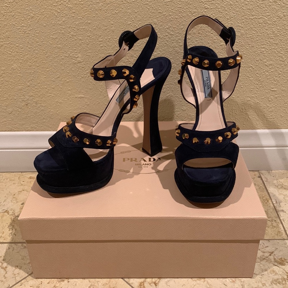 Prada Navy Blue Suede Heels